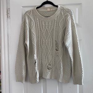 Distressed cream cozy sweater